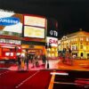 Piccadilly Circus in London City at Night with Red Bus - Image 2