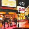 Piccadilly Circus in London City at Night with Red Bus - Image 14