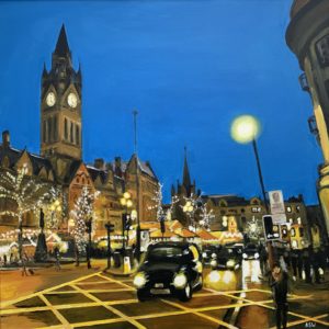 An original painting of Albert Square in Manchester by British Artist Angela Wakefield