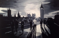 Black & White Painting of Westminster Bridge in London