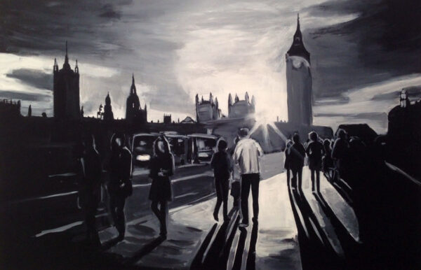 Black & White Painting of Westminster Bridge in London