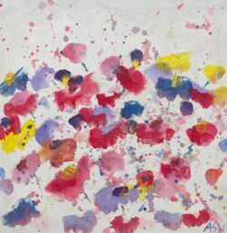 Abstract Red Blue Yellow Flower Design on White