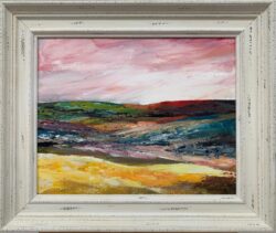 Colourful English Moor Landscape with Pink Sky