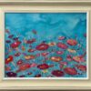 Abstract Landscape Art with Red & Pink Flowers on an Abstract Blue Background - Image 2