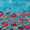 Abstract Landscape Art with Red & Pink Flowers on an Abstract Blue Background - Image 10