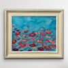 Abstract Landscape Art with Red & Pink Flowers on an Abstract Blue Background - Image 3