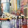 Large Painting of Classic New York City in Rain with Figures - Image 6
