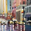 Large Painting of Classic New York City in Rain with Figures - Image 10