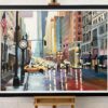 Large Painting of Classic New York City in Rain with Figures - Image 3