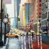 Large Painting of Classic New York City in Rain with Figures - Image 2