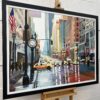 Large Painting of Classic New York City in Rain with Figures - Image 7
