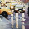 Large Painting of Classic New York City in Rain with Figures - Image 11