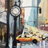 Large Painting of Classic New York City in Rain with Figures - Image 9