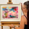 Pink & Turquoise Abstract Expressionist Painting - Image 2