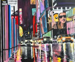Painting of Broadway New York City Street Scene after the Rain