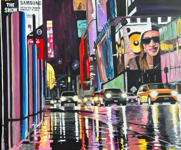Painting of Broadway New York City Street Scene after the Rain