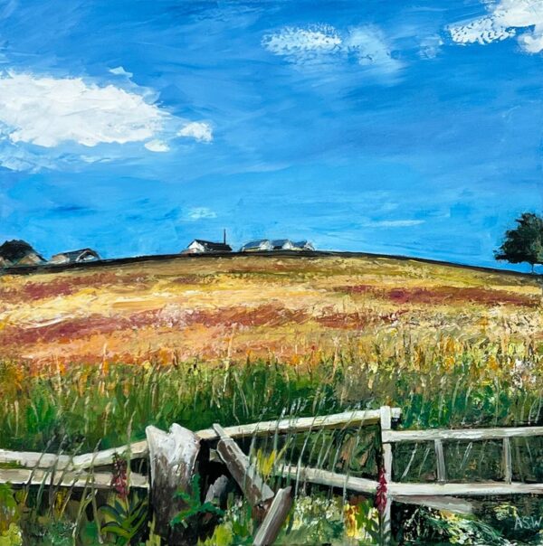 Painting of Lancashire Fields in English Countryside