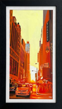 Street Scene in Manhattan Theatre District New York City at Sunset