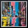 Painting of New York City Street after Rain with Figures, Cars by British Artist - Image 2