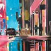Painting of New York City Street after Rain with Figures, Cars by British Artist - Image 12