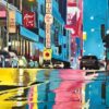 Painting of New York City Street after Rain with Figures, Cars by British Artist - Image 14