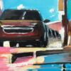 Painting of New York City Street after Rain with Figures, Cars by British Artist - Image 16