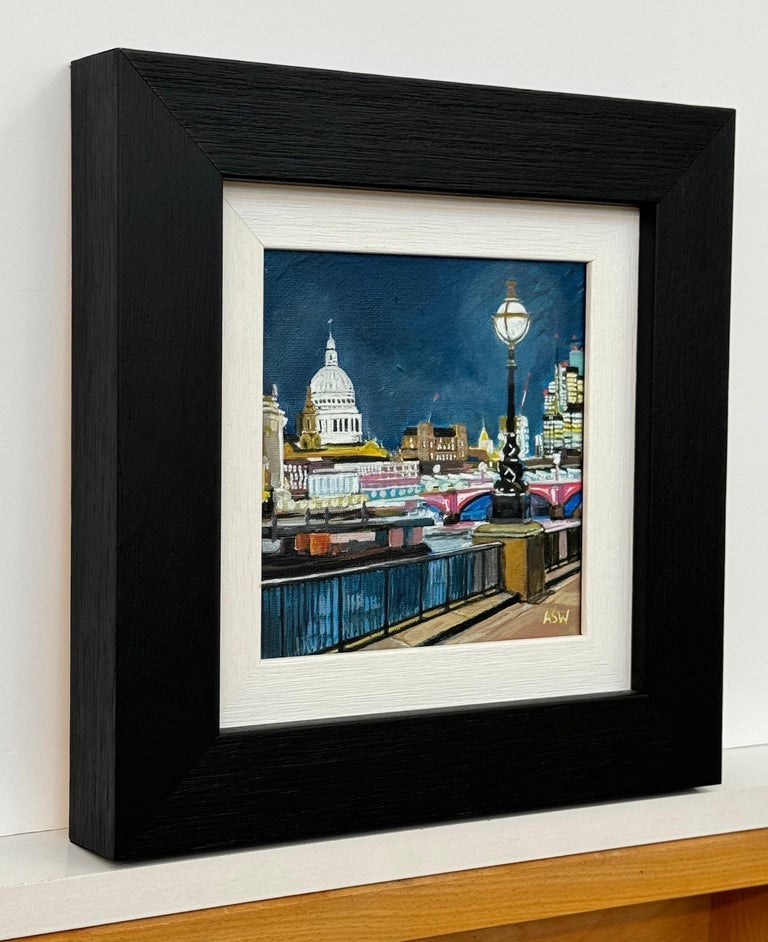 Miniature Painting of Victoria Embankment London & St Pauls Cathedral at Night - Image 3