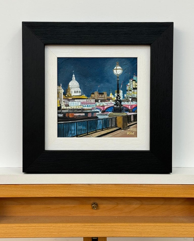 Miniature Painting of Victoria Embankment London & St Pauls Cathedral at Night - Image 4