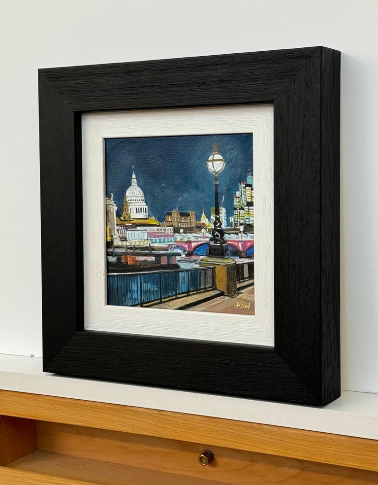 Miniature Painting of Victoria Embankment London & St Pauls Cathedral at Night - Image 5