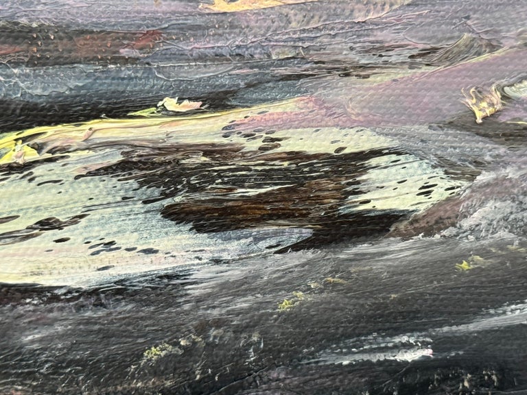 Atmospheric Pink & Black Seascape Beach Landscape, Oil on Canvas, British Artist - Image 9