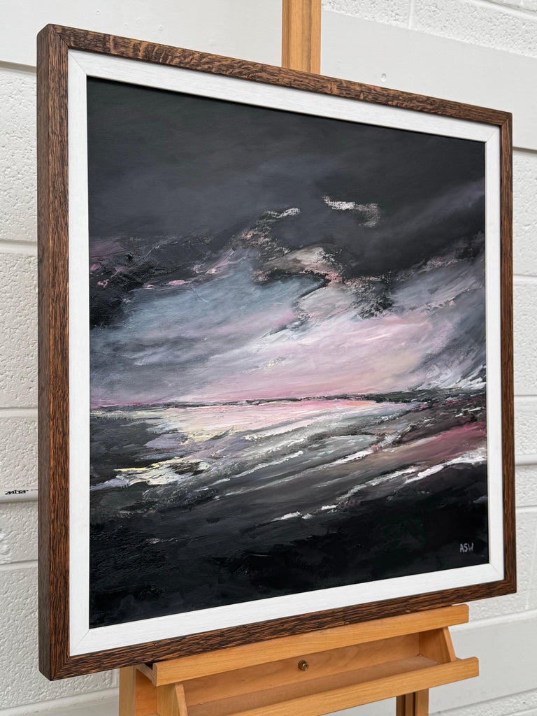 Atmospheric Pink & Black Seascape Beach Landscape, Oil on Canvas, British Artist - Image 10
