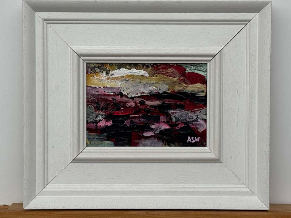 Miniature Textured Abstract Landscape Art in Pink, Black & Teal Colours