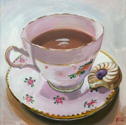 Still Life Painting of English Bone China Tea Cup & Biscuit