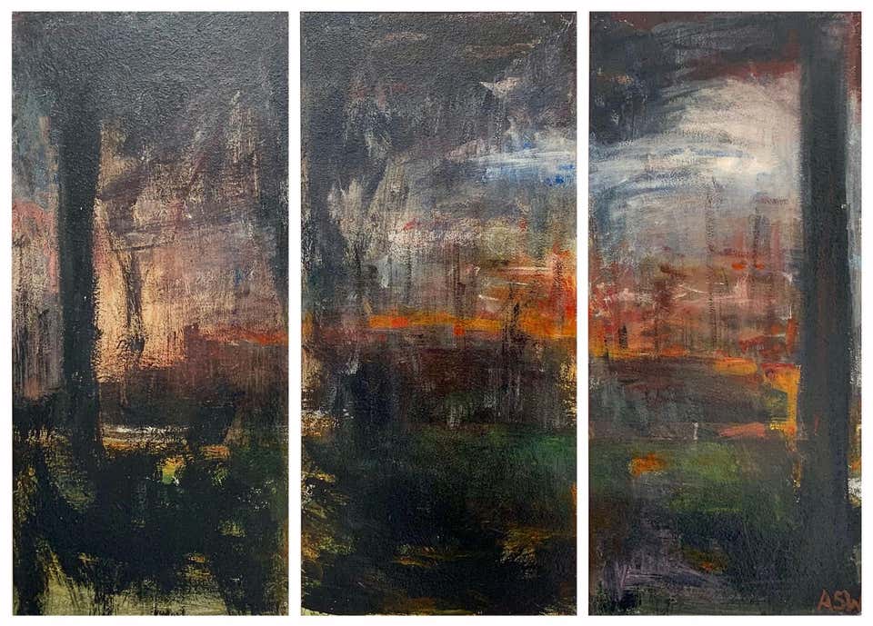 Triptych Abstract Forest Trees Landscape Painting